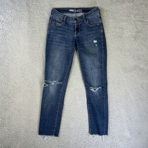 Old Navy‎ Rockstar Jeans Womens 2 Blue Denim Pants Ripped Raw Hem Cropped Curvy